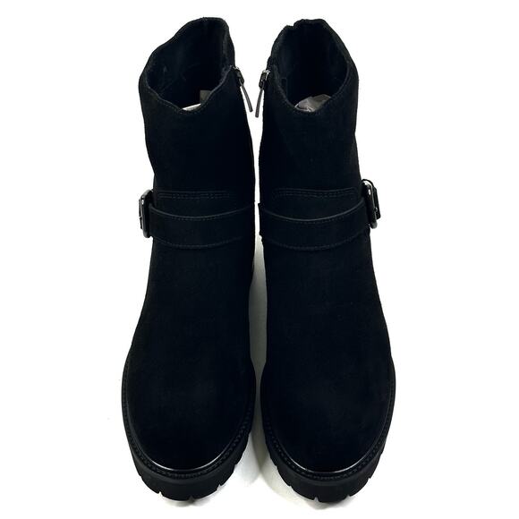 La Canadienne Kian Waterproof Black Suede Ankle Boots Womens 7M Buckle New $550 - Picture 2 of 13